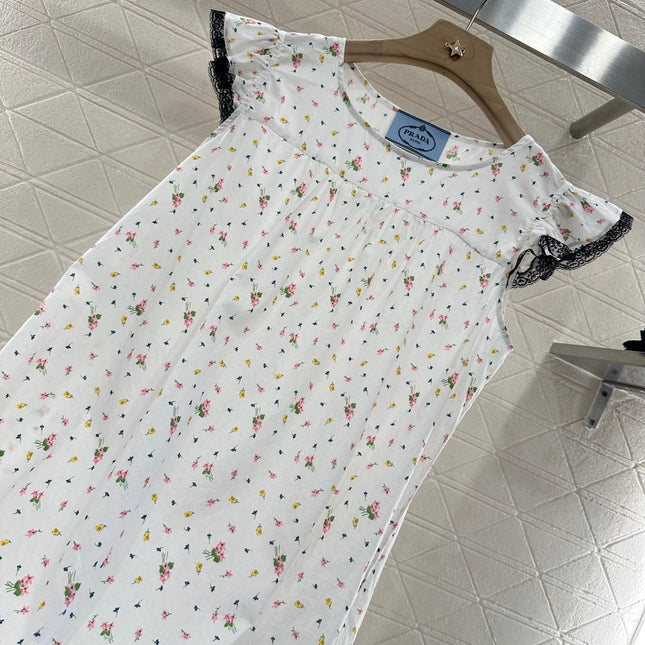 PRADA COTTON DRESS WITH LACE MIXED SLEEVES