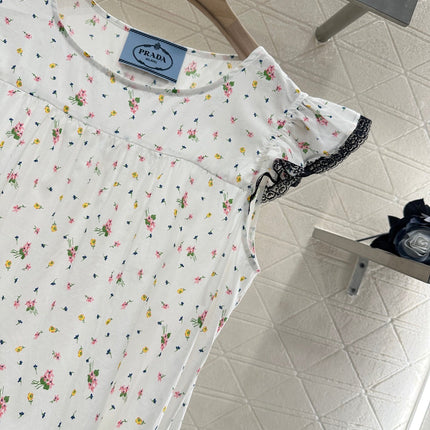 PRADA COTTON DRESS WITH LACE MIXED SLEEVES