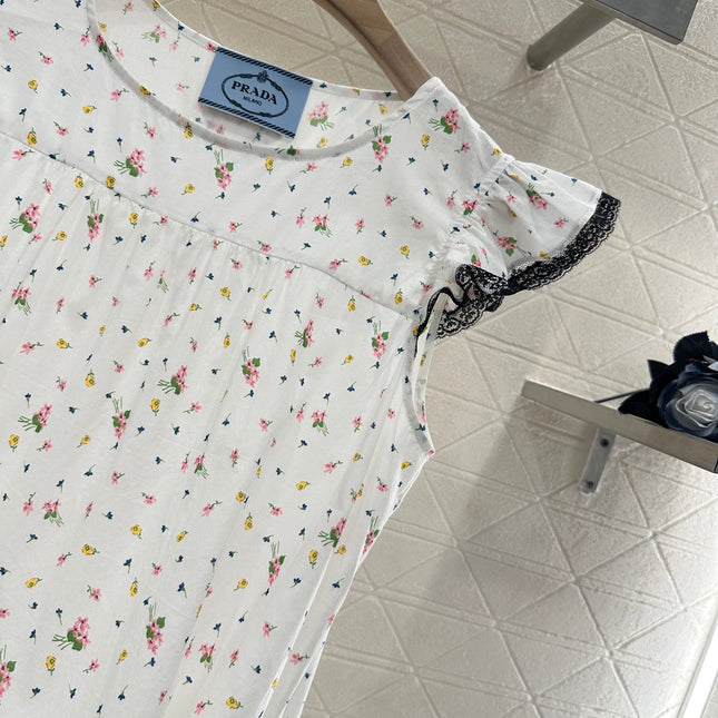 PRADA COTTON DRESS WITH LACE MIXED SLEEVES