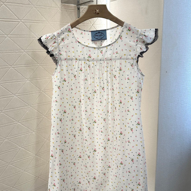 PRADA COTTON DRESS WITH LACE MIXED SLEEVES