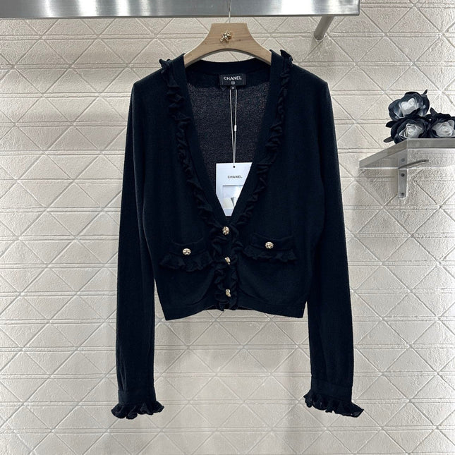 CHANEL RUFFLE-TRIM KNITTED CARDIGAN DRESS SET 276599