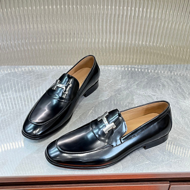 HM H-BUCKLE LOAFER GLOSSY BLACK CALFSKIN