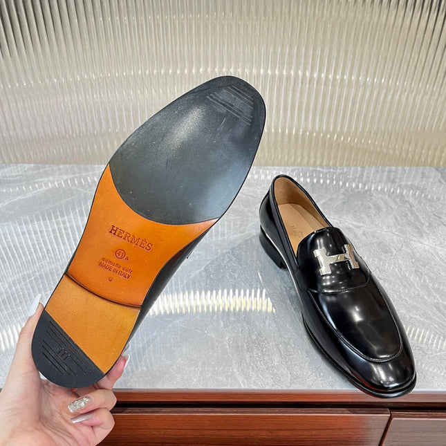 HM H-BUCKLE LOAFER GLOSSY BLACK CALFSKIN