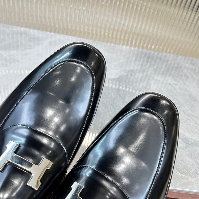 HM H-BUCKLE LOAFER GLOSSY BLACK CALFSKIN