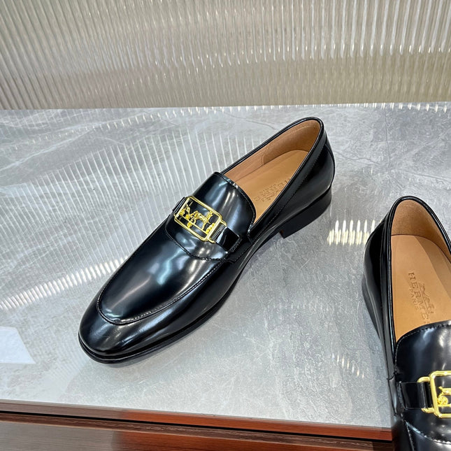 HM GOLD BUCKLE LOAFER BLACK CALFSKIN