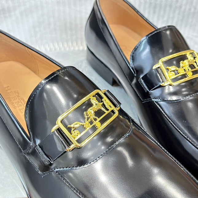 HM GOLD BUCKLE LOAFER BLACK CALFSKIN