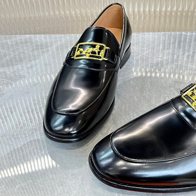 HM GOLD BUCKLE LOAFER BLACK CALFSKIN