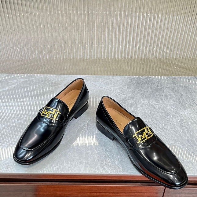 HM GOLD BUCKLE LOAFER BLACK CALFSKIN