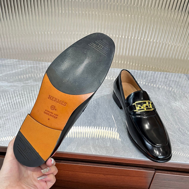 HM GOLD BUCKLE LOAFER BLACK CALFSKIN