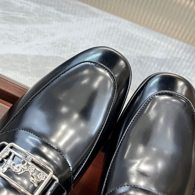 HM SILVER BUCKLE LOAFER BLACK CALFSKIN