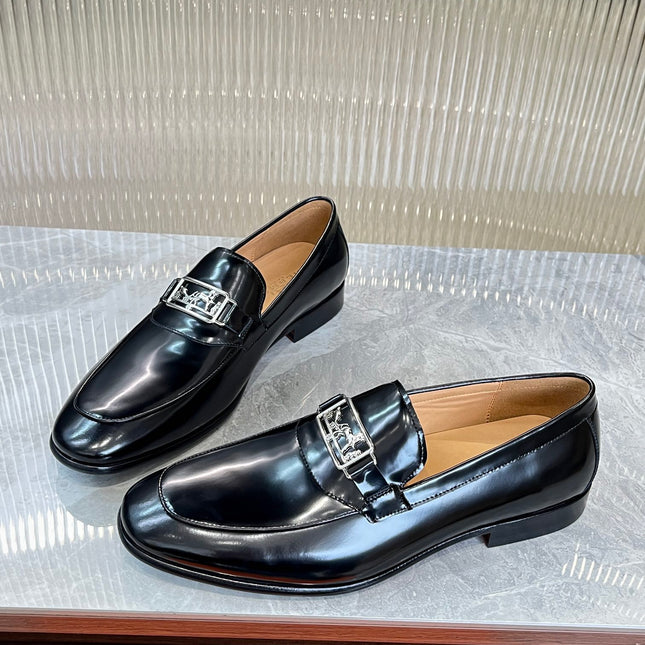 HM SILVER BUCKLE LOAFER BLACK CALFSKIN