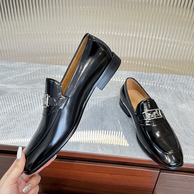 HM SILVER BUCKLE LOAFER BLACK CALFSKIN