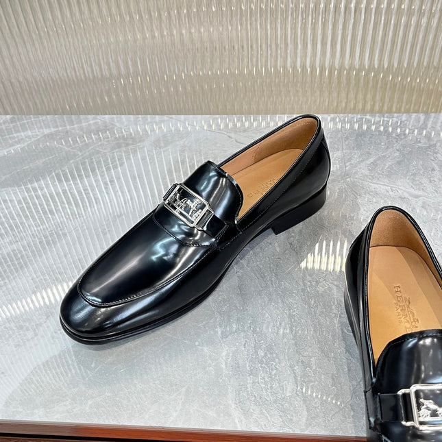 HM SILVER BUCKLE LOAFER BLACK CALFSKIN