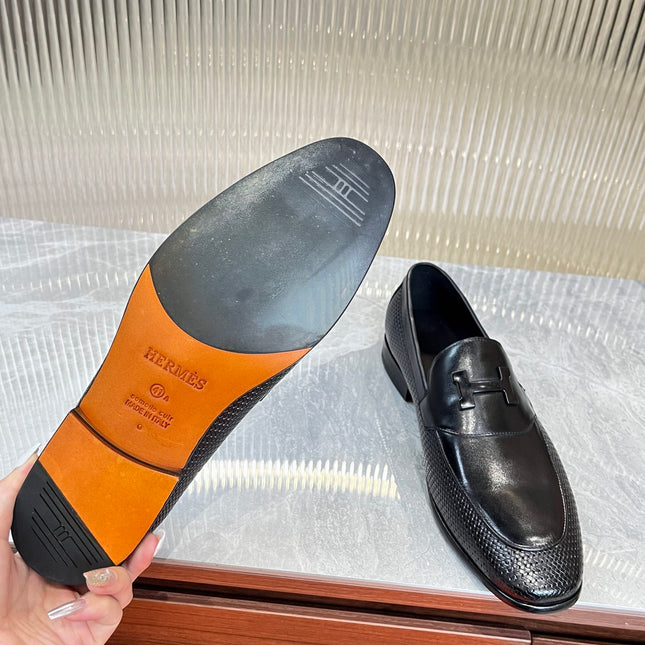 HM BLACK H-BUCKLE LOAFER BLACK CALFSKIN
