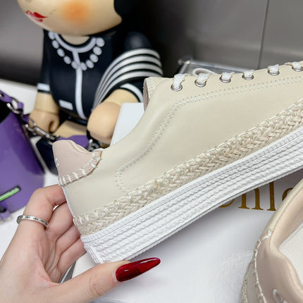 TELMA LACE-UP SNEAKER IN CREAM BEIGE LAMBSKIN AND RAFFIA