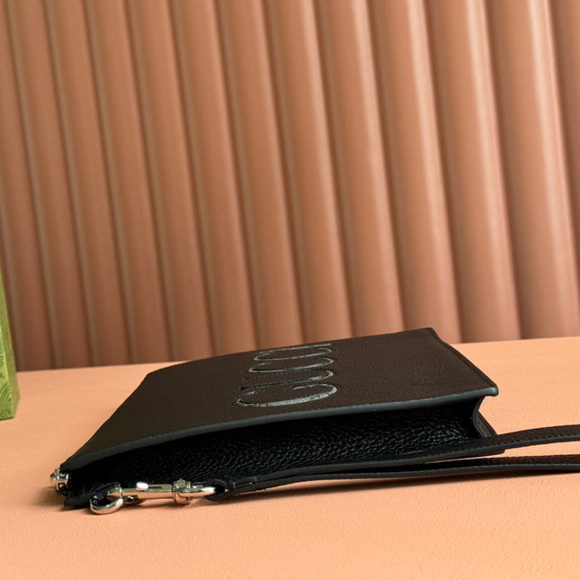POUCH 28 IN BLACK SMOOTH CALFSKIN INLAID LOGO