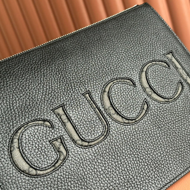 POUCH 28 IN BLACK SMOOTH CALFSKIN INLAID LOGO