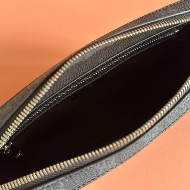 SMALL CROSSBODY BAG 24 WITH TAG IN BLACK CALFSKIN AND CANVAS TRIM