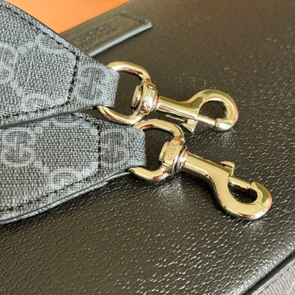 SMALL CROSSBODY BAG 24 WITH TAG IN BLACK CALFSKIN AND CANVAS TRIM