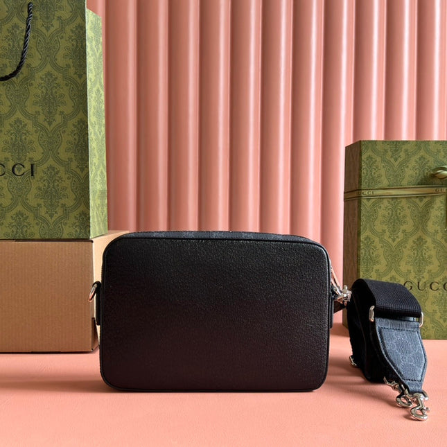 SMALL CROSSBODY BAG 24 WITH TAG IN BLACK CALFSKIN AND CANVAS TRIM