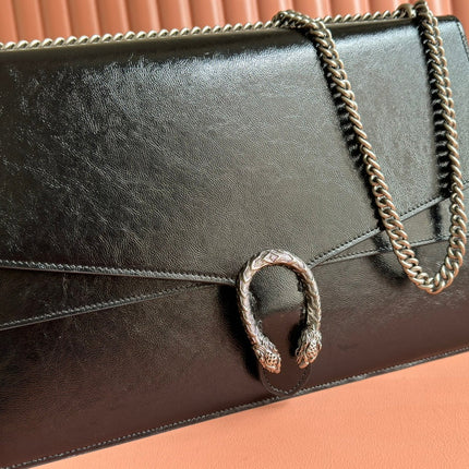 DIONYSUS LAGRE SHOULDER BAG 42 IN BLACK GG GLOSSY LAMBSKIN