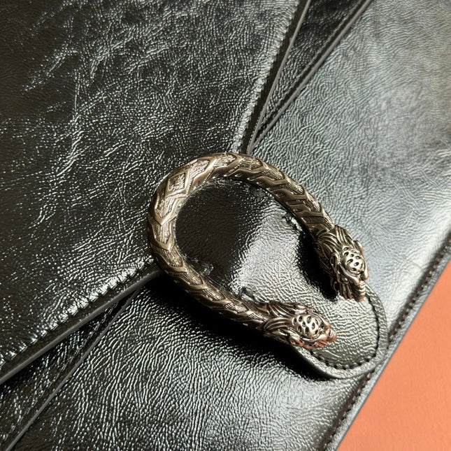 DIONYSUS LAGRE SHOULDER BAG 42 IN BLACK GG GLOSSY LAMBSKIN