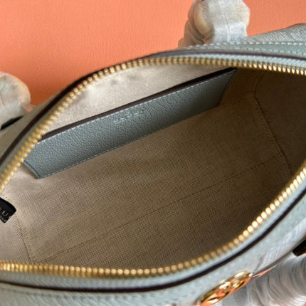 OPHIDIA TOP HANDLE BAG 21 IN GREY-GREEN MONOGRAM CANVAS AND CALFSKIN TRIM GOLD HARDWARE