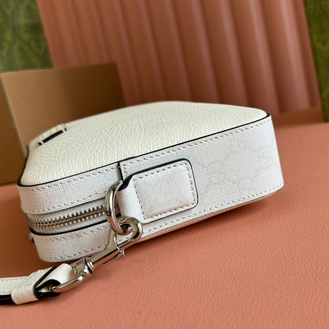 SMALL CROSSBODY BAG 24 WITH TAG IN WHITE CALFSKIN AND CANVAS TRIM