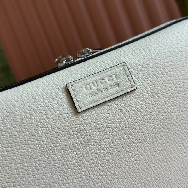 SMALL CROSSBODY BAG 24 WITH TAG IN WHITE CALFSKIN AND CANVAS TRIM