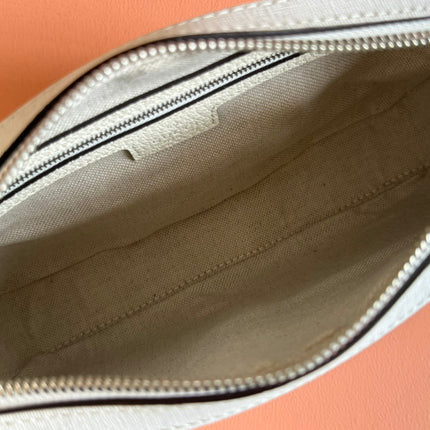 SMALL CROSSBODY BAG 24 WITH TAG IN WHITE CALFSKIN AND CANVAS TRIM