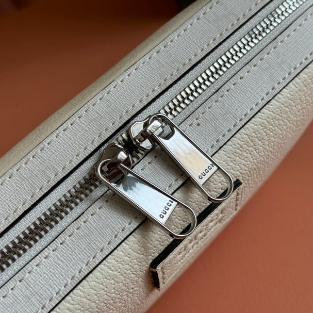 SMALL CROSSBODY BAG 24 WITH TAG IN WHITE CALFSKIN AND CANVAS TRIM