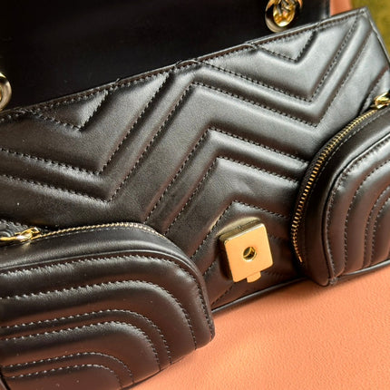 MARMONT SMALL MULTI-POCKET BAG 25 IN BLACK CALFSKIN GOLD HARDWARE