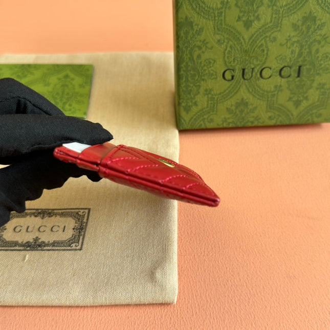 MARMONT QUILTED CARD HOLDER 10 IN RED CALFSKIN