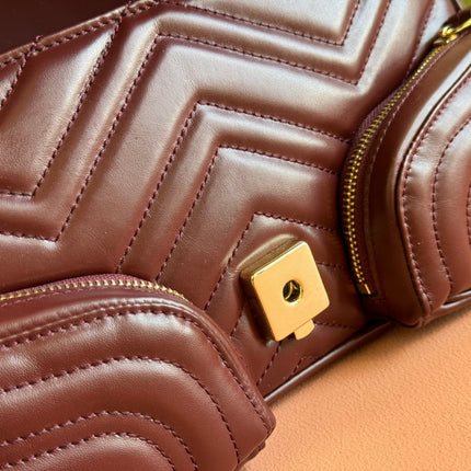 MARMONT SMALL MULTI-POCKET BAG 25 IN CURRANT RED CALFSKIN GOLD HARDWARE