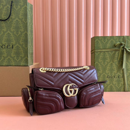 MARMONT SMALL MULTI-POCKET BAG 25 IN CURRANT RED CALFSKIN GOLD HARDWARE