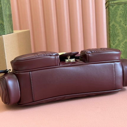 MARMONT SMALL MULTI-POCKET BAG 25 IN CURRANT RED CALFSKIN GOLD HARDWARE