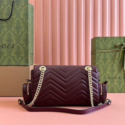 MARMONT SMALL MULTI-POCKET BAG 25 IN CURRANT RED CALFSKIN GOLD HARDWARE