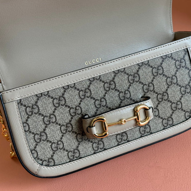GG HORSEBIT 1955 BAG 24 IN BEIGE CANVAS AND WHITE CALFSKIN