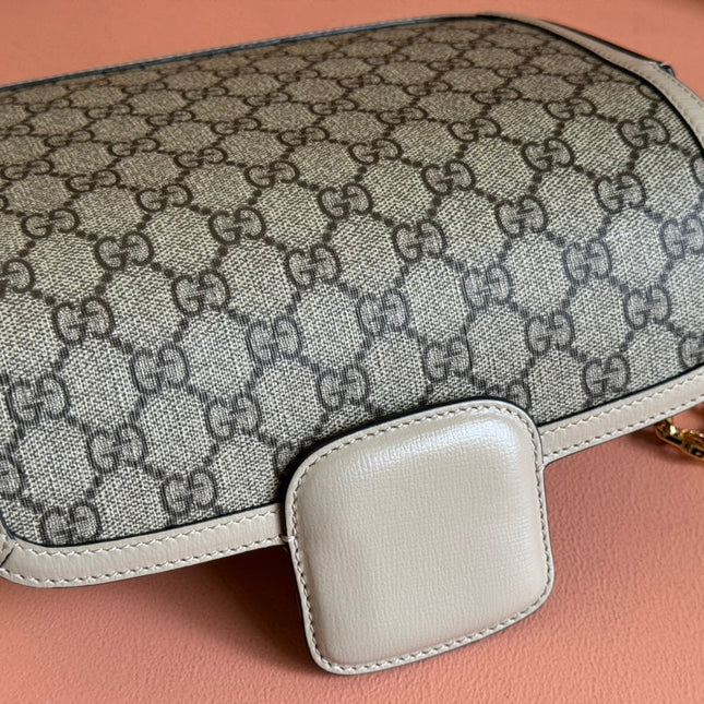 GG HORSEBIT 1955 BAG 24 IN BEIGE CANVAS AND WHITE CALFSKIN