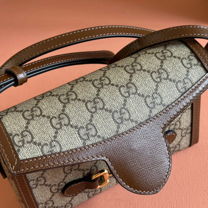 GG HORSEBIT 1955 MINI 18 BAG BEIGE CANVAS AND BROWN CALFSKIN