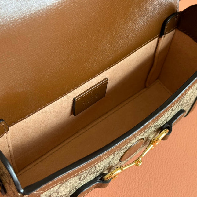 GG HORSEBIT 1955 MINI 18 BAG BEIGE CANVAS AND BROWN CALFSKIN