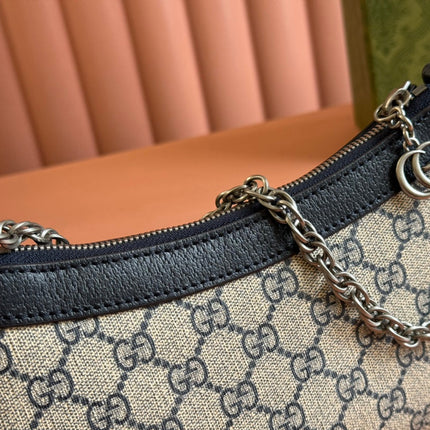 OPHIDIA SHOULDER BAG 25 IN GREY EBONY CANVAS AND BLACK LAMBSKIN SILVER HARDWARE