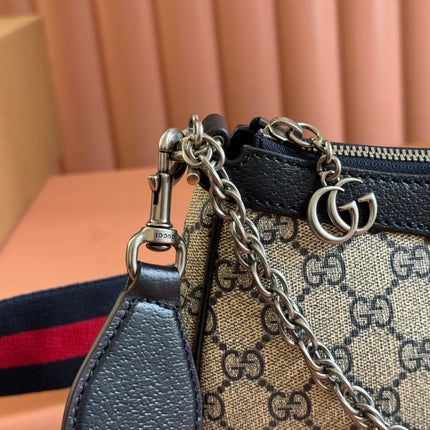 OPHIDIA SHOULDER BAG 25 IN GREY EBONY CANVAS AND BLACK LAMBSKIN SILVER HARDWARE