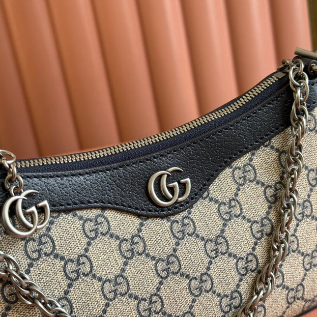 OPHIDIA SHOULDER BAG 25 IN GREY EBONY CANVAS AND BLACK LAMBSKIN SILVER HARDWARE