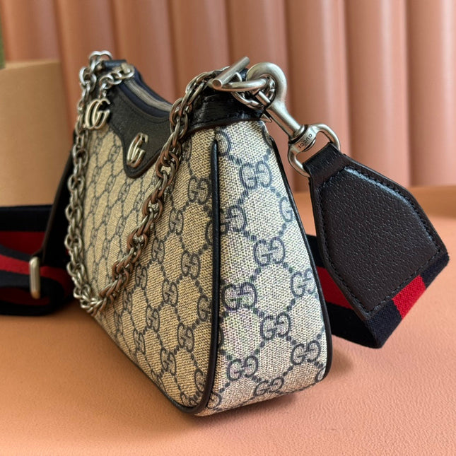 OPHIDIA SHOULDER BAG 25 IN GREY EBONY CANVAS AND BLACK LAMBSKIN SILVER HARDWARE