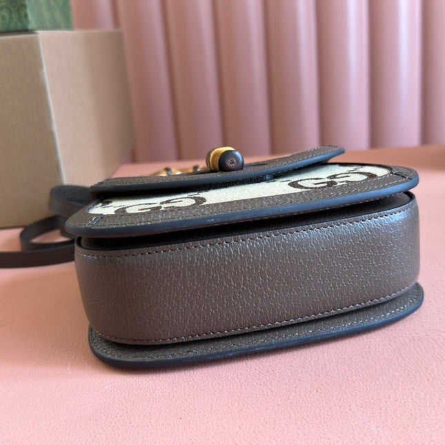 BAMBOO 1947 MINI BAG 17 IN BROWN CALFSKIN AND BEIGE CANVAS