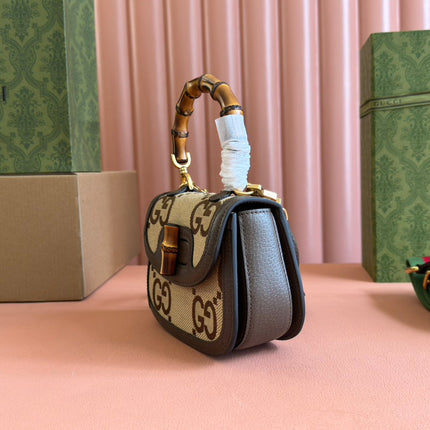 BAMBOO 1947 MINI BAG 17 IN BROWN CALFSKIN AND BEIGE CANVAS