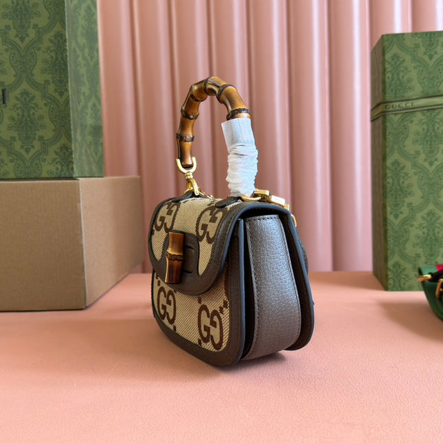 BAMBOO 1947 MINI BAG 17 IN BROWN CALFSKIN AND BEIGE CANVAS