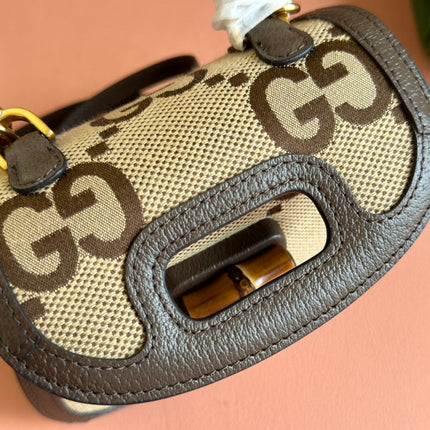 BAMBOO 1947 MINI BAG 17 IN BROWN CALFSKIN AND BEIGE CANVAS