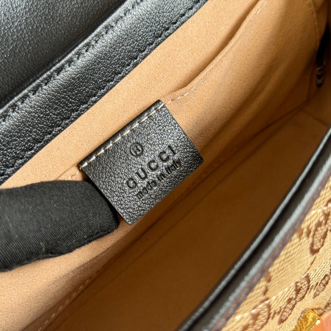 MARMONT MEDIUM SHOULDER BAG 22 IN BEIGE AND BROWN GG CANVAS BLACK CALFSKIN